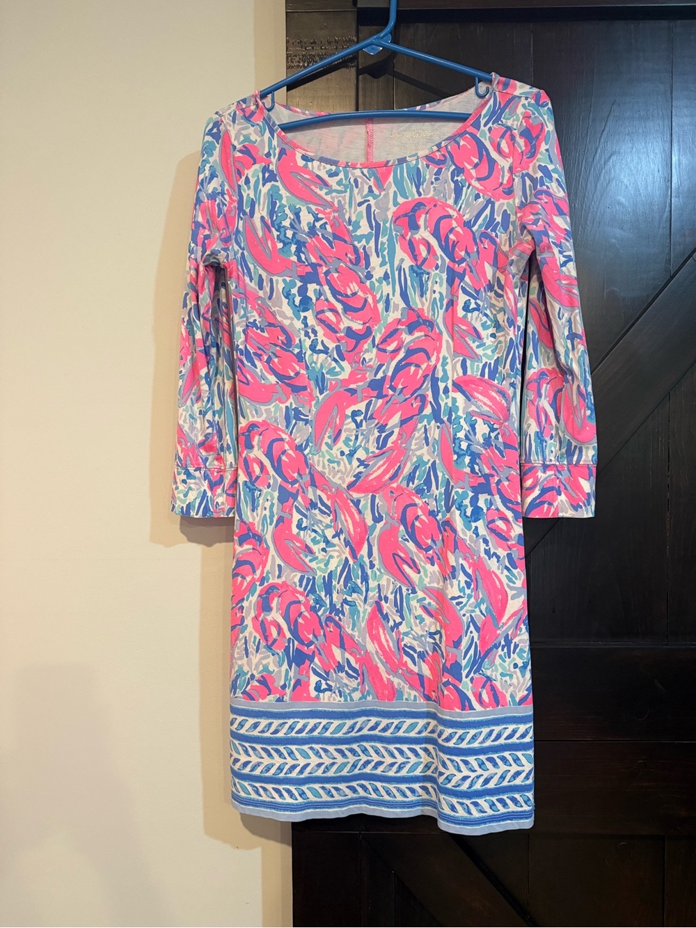 Lilly Pulitzer Pink, Blue and White Printed Scoop-Neck Midi Dress